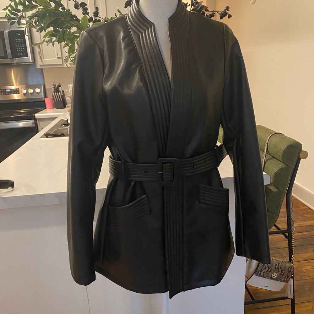 AKIRA Black Belted Leather Jacket